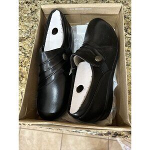 Clarks Hope Roxanne Womens Genuine Leather Almond Toe Loafers 8.5 M Black Shoes